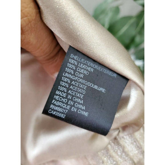 Bebe Women's Metalic Beige 100% Leather Long Sleeve High Neck Front Zip Jacket L - Picture 11 of 13